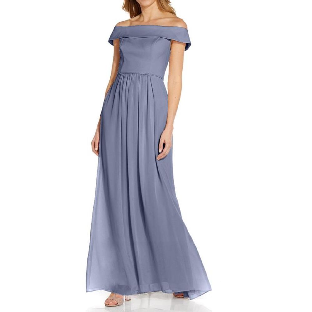 Adrianna Papell Womens Blue Portrait Long Evening Formal Dress Gown NWOT